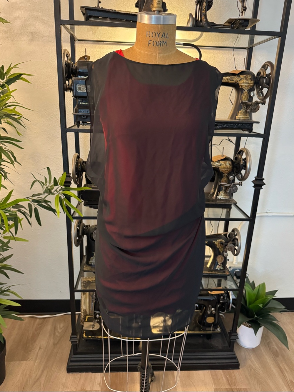 Sheer Overlay Black and Burgundy/red shift Dress